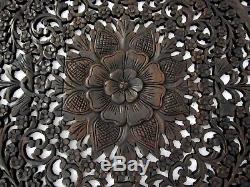 Large Teak Wood Wall Carving Thai Carved Wooden Lotus Plaque Relief Panels 35