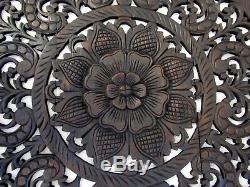 Large Teak Wood Wall Carving Thai Carved Wooden Lotus Plaque Relief Panels 35