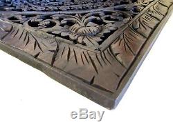 Large Teak Wood Wall Carving Thai Carved Wooden Lotus Plaque Relief Panels 35