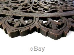 Large Teak Wood Wall Carving Thai Carved Wooden Lotus Plaque Relief Panels 35