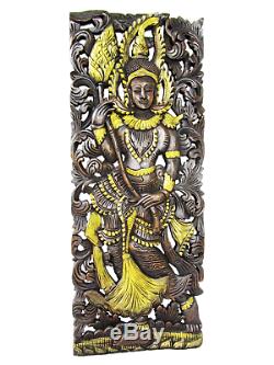 Large Thai Angel Wall Art Hand Carved Teppanom Teak Wood Wall Carving Panel 36