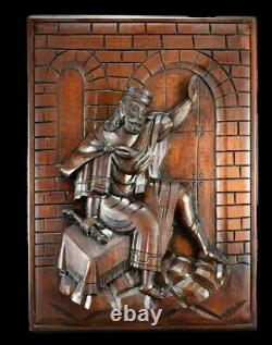 Large Thick Carved Wood Wall Panel of a King Sculpture Chateau Panel