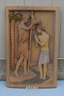 Large Wood Carved Baptistry Panel of the Baptism of Jesus (CU202) chalice co