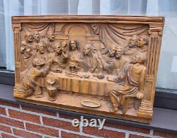Large Wood carved religious wall panel relief last supper