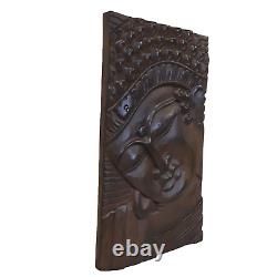 Large Wooden Buddha Sculpture Panel Hanging Wall Art Hand Carved Solid Wood