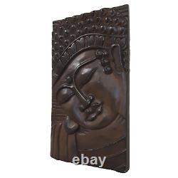 Large Wooden Buddha Sculpture Panel Hanging Wall Art Hand Carved Solid Wood