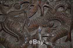 Large mid 20th century Chinese panel / plaque, heavily carved in relief, c 1950