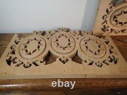 Lot of 3 unfinished natural Oak Wood Carved Wall Decor Panels Scroll Art 16x10x1