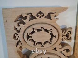 Lot of 3 unfinished natural Oak Wood Carved Wall Decor Panels Scroll Art 16x10x1