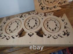 Lot of 3 unfinished natural Oak Wood Carved Wall Decor Panels Scroll Art 16x10x1