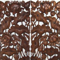 Lotus Flower Leaf New Wood Carving Home Wall Panel Mural Decor Art Statue gtahy