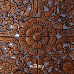 Lotus Flower Teak Wood Hand Carved Home Decor Wall Panel Art Decorative #3 gtahy