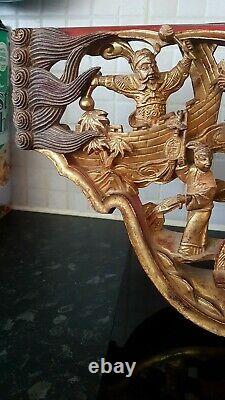 Lovely Detailed Antique Chinese Laquer Gilt Wood Panel Wall Hang DisplayQING