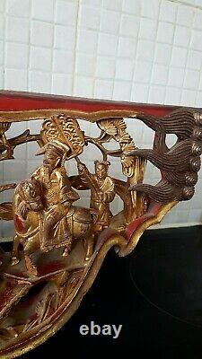 Lovely Detailed Antique Chinese Laquer Gilt Wood Panel Wall Hang DisplayQING