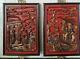 Lovely Pair Of Antique Chinese Laquer Gilt Wood Panel Wall Hang Displayqing
