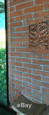 Lucky Chinese Dragon Carved Wood Small Panels. Asian Home Decor. Rustic Brown