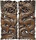 Lucky Chinese Dragon Carved Wood Small Panels. Asian Home Decor. Set Of 2 Brown