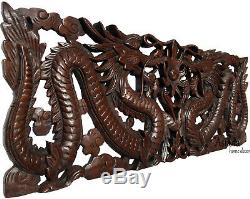 Lucky Chinese Dragon Wood Carved Wall Panel. Asian Home Decor. 35.5x13.5