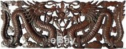 Lucky Chinese Dragon Wood Carved Wall Panel. Asian Home Decor. 35.5x13.5
