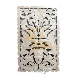 Mango Wood White Carved Out Panel Decor Indoor Outdoor Living Dining Room