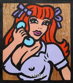 Mark Beam, Red Head, Painting on Carved Wood Panel, signed verso