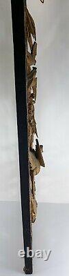 Massive Antique Chinese Carved Gilt Wood BIrd Landscape Wall Panel Birds Flowers