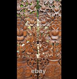 Master Carved Teak Wood 2 Piece Lily Lotus Flowers, Roses, Wall Panels, Wall Art