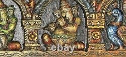 Masterpiece Music Ganesha Panel 11.5x71 God Hindu Hands Craft Wood Carved 10KG