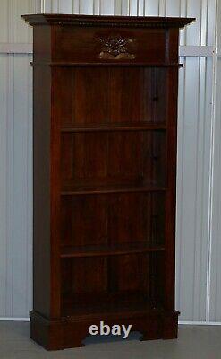 Matching Pair Of Lovely Ornately Carved Panelled Mahogany Library Bookcases