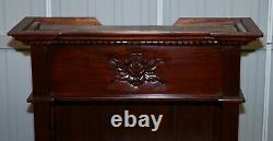 Matching Pair Of Lovely Ornately Carved Panelled Mahogany Library Bookcases