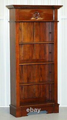 Matching Pair Of Lovely Ornately Carved Panelled Mahogany Library Bookcases