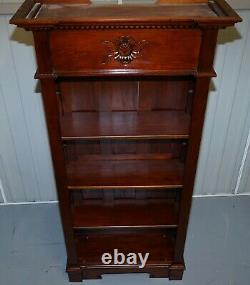 Matching Pair Of Lovely Ornately Carved Panelled Mahogany Library Bookcases