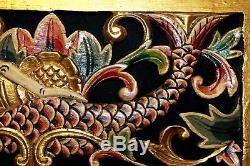 Mermaid Panel Carved Wood Decorative Architectural Relief Wall Balinese Art Red