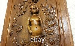 Mermaid scroll leaves wood carving panel Antique french architectural salvage