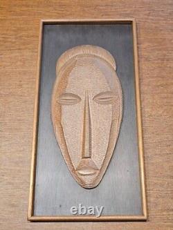 Mid-Century Carved Wood Relief Mask Wall Sculpture Panel, a pair, circa 1960