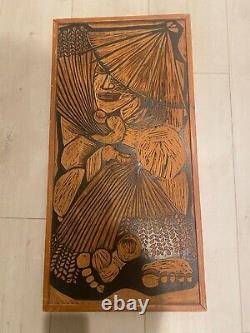 Mid Century South Pacific Carved Wood 2 Sided Panel Achitectural/Printmaking