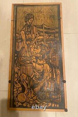 Mid Century South Pacific Carved Wood 2 Sided Panel Achitectural/Printmaking