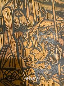 Mid Century South Pacific Carved Wood 2 Sided Panel Achitectural/Printmaking