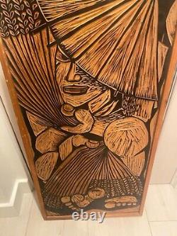 Mid Century South Pacific Carved Wood 2 Sided Panel Achitectural/Printmaking