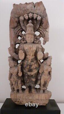 Museum quality Antique Hindu wood carved panel, 18th Century or earlier, Vishnu