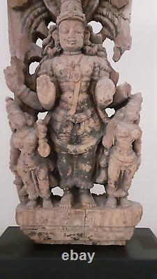 Museum quality Antique Hindu wood carved panel, 18th Century or earlier, Vishnu