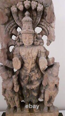 Museum quality Antique Hindu wood carved panel, 18th Century or earlier, Vishnu