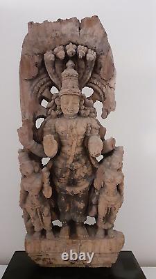 Museum quality Antique Hindu wood carved panel, 18th Century or earlier, Vishnu