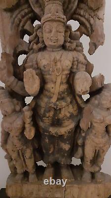 Museum quality Antique Hindu wood carved panel, 18th Century or earlier, Vishnu