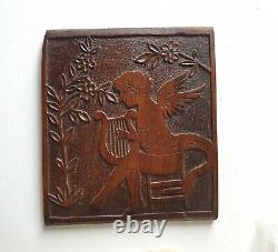 Musician winged angel Wood carving Panel Antique French architectural salvage