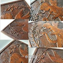 Musician winged angel Wood carving Panel Antique French architectural salvage