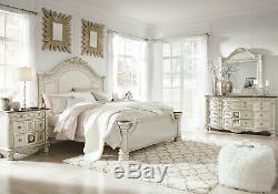 NEW Old World Pearl Silver Bedroom Furniture 5pcs King Size Panel Bed Set IA1O