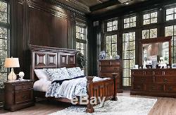 NEW Old World Style 5 piece Bedroom Set in Cherry Brown w. King Panel Bed IDAH