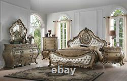NEW Traditional 5 pieces Brown Oak & Fabric Bedroom Set w. King Panel Bed IAAP