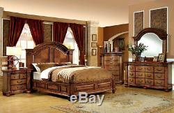 NEW Traditional Warm Brown Oak Bedroom Furniture 5pcs King Panel Bed Set ICAF